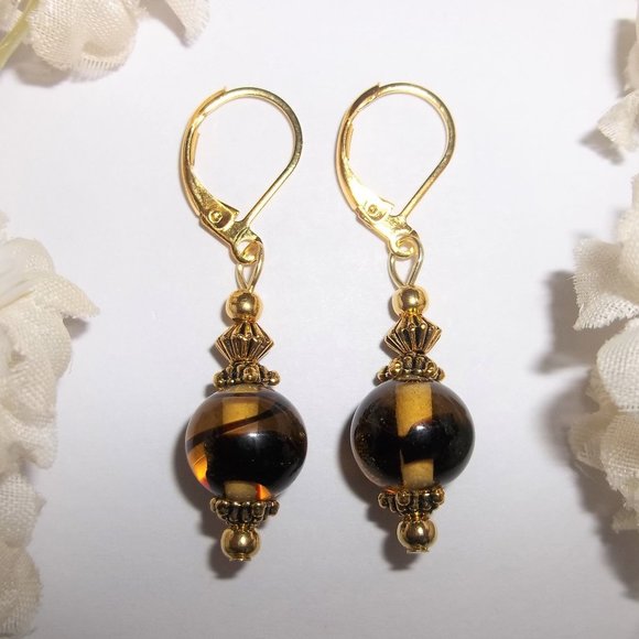 wvluckygirl Jewelry - Beaded Earrings Brown & Gold Dangle Jewelry 6225